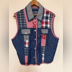 Karen Scott Patchwork Denim Vest L